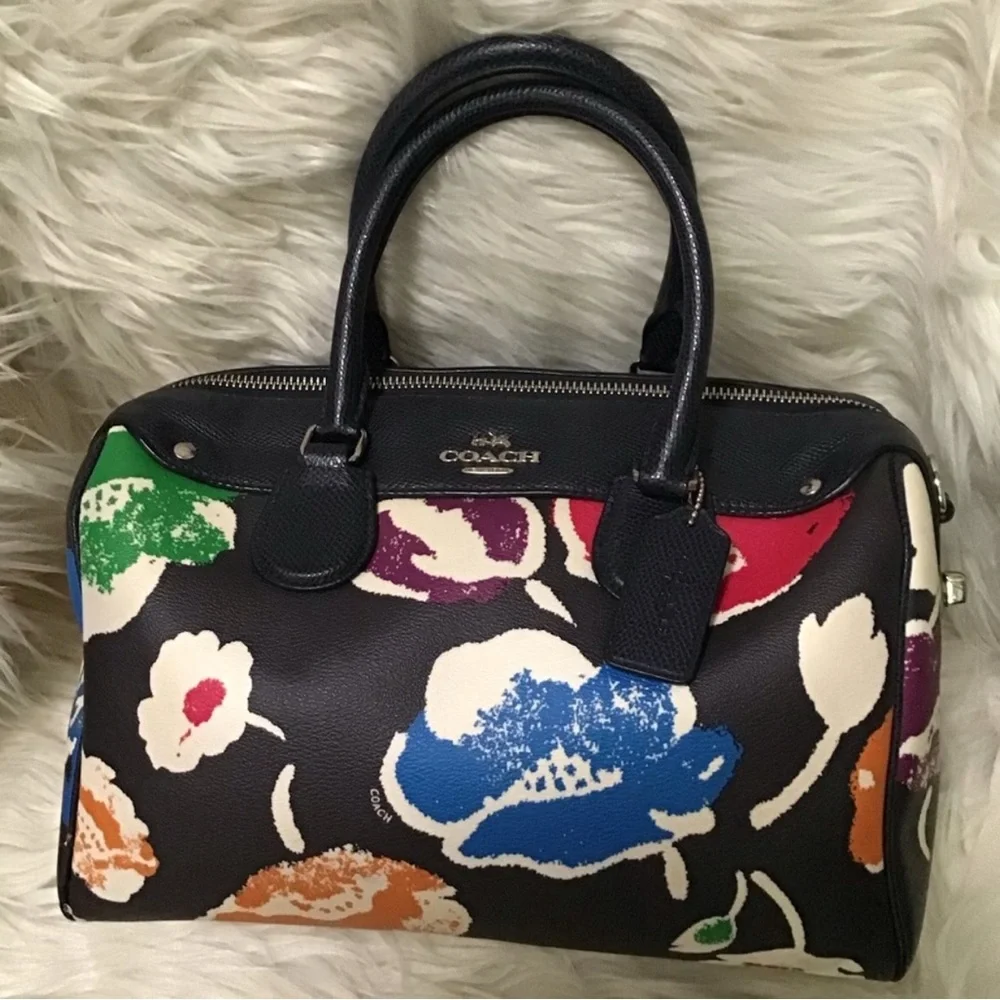 Coach Bennett Satchel Floral Print Navy Blue crossbody bag and handbag